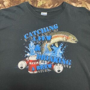Funny Fishing Tee “Catching a Few & Drinking a Brew”